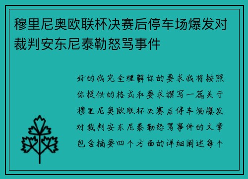 穆里尼奥欧联杯决赛后停车场爆发对裁判安东尼泰勒怒骂事件